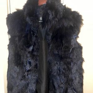 Adrienne Landau Collar Real Fur Rabbit Dyed Vest Jacket Navy Blue